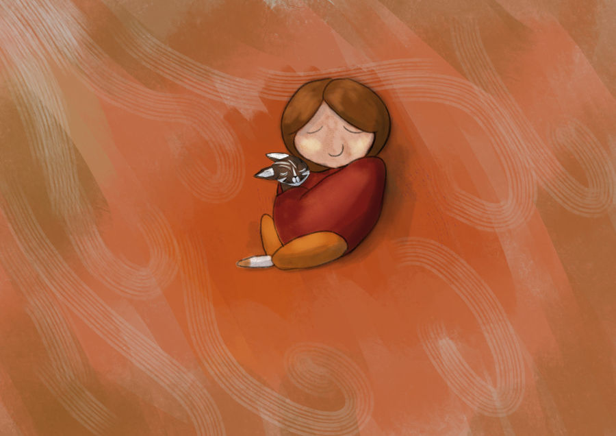 Selbstprotrait mit Katze comicartig